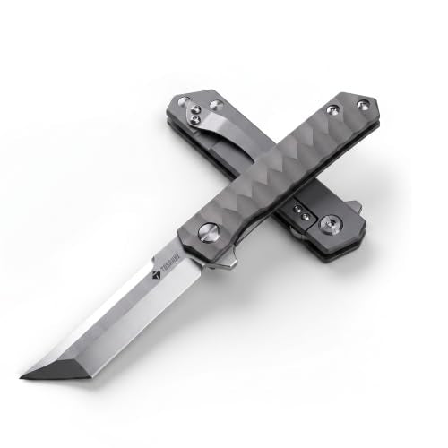 Folding Knife, 9Cr18MoV Steel, Titanium Handle - color: Silver-A
