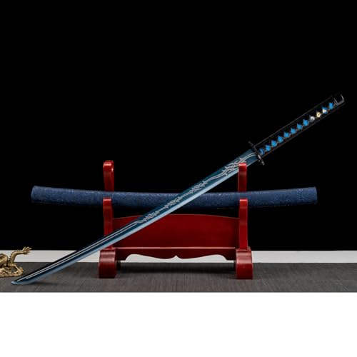 Japanese Samurai Sword, Iaido Katana Carbon Steel Blade Real Sword for Display Decoration and Gift - color: Blue Katana