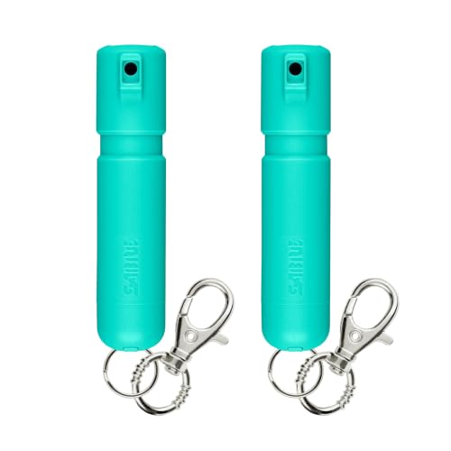 SABRE Mighty Discreet Pepper Spray with Snap-Clip Keychain - Pocket Size for Running, Walking, Keys & Travel, Fits in Small Bags & Purses, Max Strength Self Defense, UV Dye, 12 ft Range, 0.18 fl oz - color: Mint 2 Pack