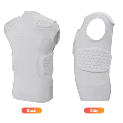 GUOZI Youth Football Padded Shirt with Chest Rib Shoulder Protectors - size: Medium, style: White