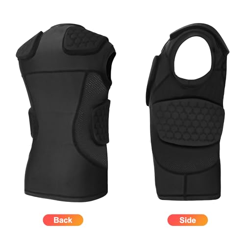 GUOZI Youth Football Padded Shirt with Chest Rib Shoulder Protectors - size: Small, style: Black
