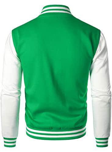 HOOD CREW Man’s Varsity Jacket Cotton Blend Letterman Jackets - color: Green, size: X-Large