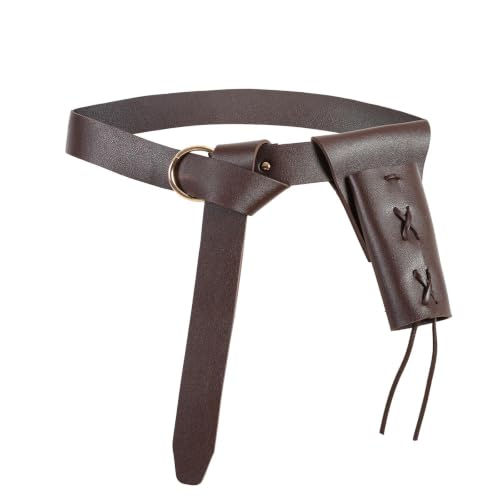 Medieval Belt with Sword Sheath, Leather Viking Belt and Frog Sword Scabbard Set, Renaissance Pirate Holster - color: Brown a