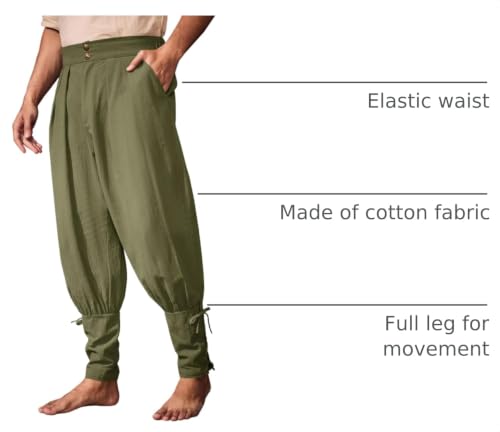 Runcati Mens Medieval Ankle Pants Renaissance Viking Pirate Pants Halloween - color: Army Green, size: XX-Large