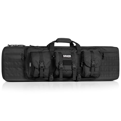 Savior Equipment American Classic Tactical Double Long Gun Bag Pistol Transportation Case w/Backpack Strap, in 32" 36" 42" 46" 51" 55" - color: Obsidian Black, size: 55" x 12" Double Rifle Case, style: Rifle Case
