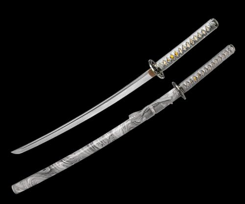 Real Samurai Sword Hand Forged with T10 Steel Clay Tempered 41-Inch - color: Grey/White-T10 Steel-Hamon
