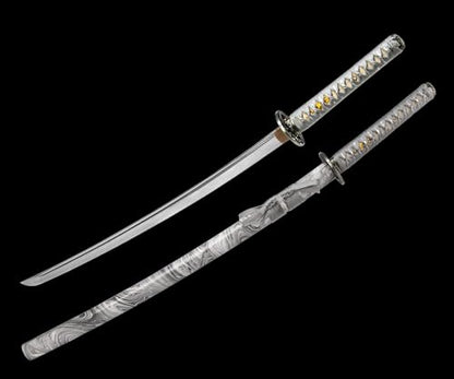 Real Samurai Sword Hand Forged with T10 Steel Clay Tempered 41-Inch - color: Grey/White-T10 Steel-Hamon