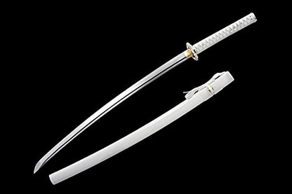 Traditional Heat/Clay Tempered Hand Forged Katana Sword | Real 1060/1095 T10 High Carbon Steel Sharp Full Tang Katanas | Practical Authentic Japanese Samurai Swords - color: White Plum
