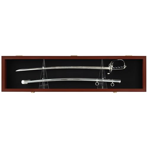 Sword Display Case Cabinet Stand Holder Wall Rack Holds Military Saber or Samurai Sword Lockable UV Protection Door Black Felt Inside, with Mahogany Finish Frame - color: Mahogany Finish Frame, With Black Felt Inside