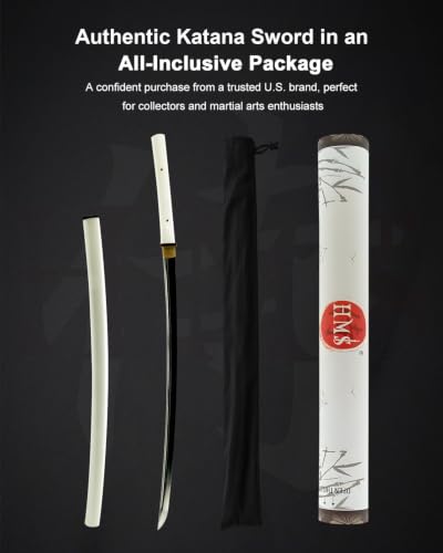1045 Katana, Hand Forged Full Tang Japanese Sword | Classic Tsuba Series - color: 1045 Heat Tempered, White