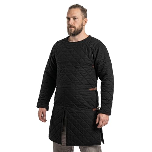 Medieval Gambeson Men Jacket | Padded Gambeson Coat 13th Century 2-Layer – Quilted Cotton Arming Wear - color: Black, size: Medium
