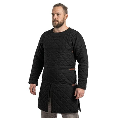 Medieval Gambeson Men Jacket | Padded Gambeson Coat 13th Century 2-Layer – Quilted Cotton Arming Wear - color: Black, size: Medium