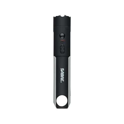Sabre 2-in-1 Flashlight Design with Built-in Stun Gun, Powerful 1.76 µC Charge, 200 Lumen LED with 3 Modes; High, Low and Strobe, Rechargeable Battery, Hard Case and USB-C Charging Cord Included