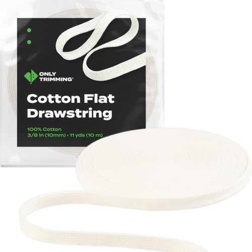 100% Cotton Flat Drawstring Cord, 3/8 Inch x 11 Yards, Ivory - color: Ivory
