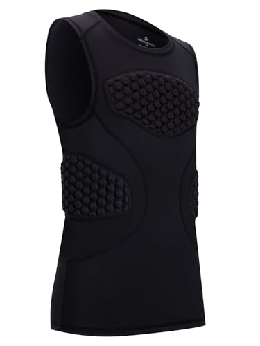 DEVOROPA Youth Boys Football Baseball Padded Compression Shirt Chest Protector Softball Lacrosse Rib Heart Sternum Guard - color: Black, size: Medium