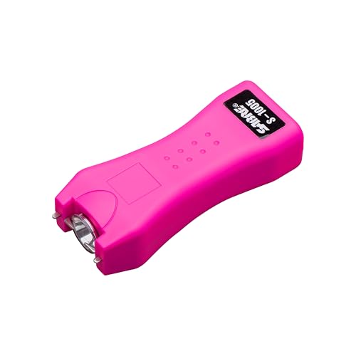 SABRE 2-in-1 Stun Gun and Flashlight and Belt Holster, Emits 1.60 Powerful Pain Inducing Microcoulombs (µC) Charge, 120 Lumen LED Flashlight, Rubberized Grip, Compact Design, Rechargeable - color: Pink