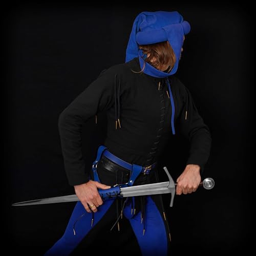 Mythrojan Medieval Sword Frog Adventurer with Leather Holder for Universal Rapier, Broadsword, Cutlass - style: Large L1eft Handed - Blue (10" X 10")