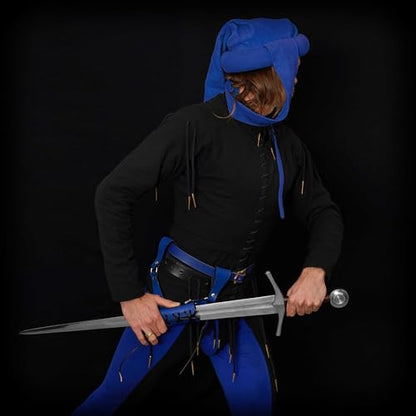 Mythrojan Medieval Sword Frog Adventurer with Leather Holder for Universal Rapier, Broadsword, Cutlass - style: Large L1eft Handed - Blue (10" X 10")