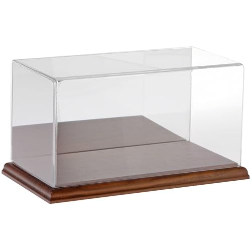 Plymor Clear Acrylic Display Case with Hardwood Base (Mirror Back), 10" W x 5" D x 5" H - color: Hardwood Base (Mirrored)