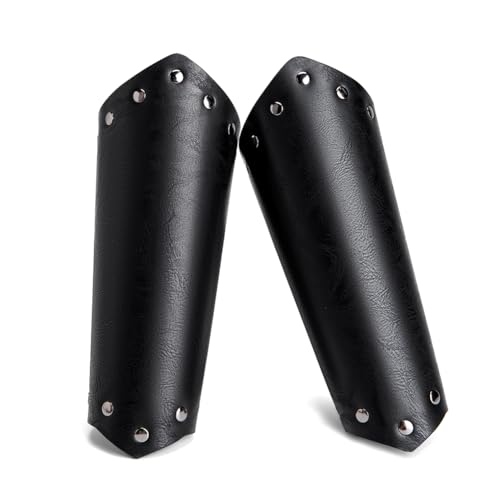 Leather Bracers for Men - Viking Embossed Medieval Arm Archery Guard Gauntlet Costumes - color: Hbr050-pure Black