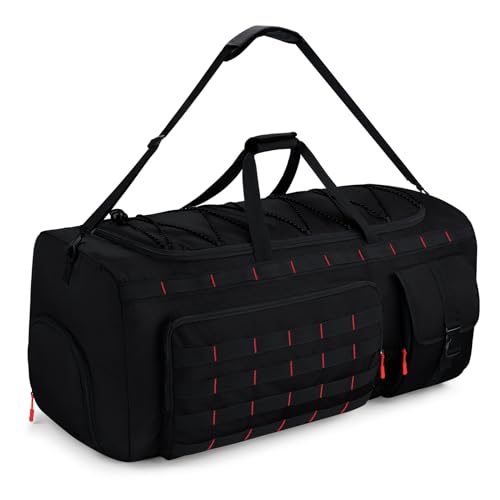 Gonex 90L Large Duffel Bag, Convertible Travel Sports Duffle - color: Black with Red Accents, size: 90L