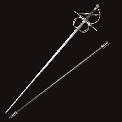 43.5" Unsharpened Renaissance Rapier Sword, Swept Hilt Stainless Steel Fencing Sword with Black Scabbard for LARP, Cosplay, Collection & Costume Display - style: Style 1