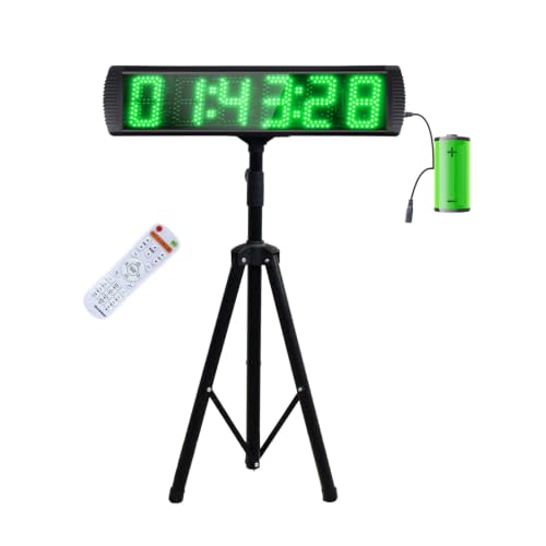 Large LED Display Digital Race Timer with Battery,Function-Countdown/Up/Time Clock, Remote Control, Tripod Stand and Adjustable Brightness for Sports Events, Races, Meetings, Presentations - style: non-waterproof +green