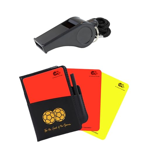 Soccer Referee Kit with Upgraded Loud Whistle, Red Yellow Cards Set - color: Black Whistle+Cards Set