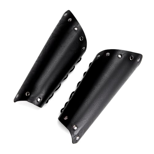 Leather Bracers for Men - Viking Embossed Medieval Arm Archery Guard Gauntlet Costumes - color: Hbr050-pure Black