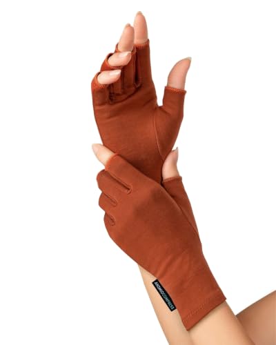 ANSMIO Rayon Derived from Bamboo Compression Gloves – Fingerless Arthritis & Carpal Tunnel Support, Lightweight Moisture-Wicking, Gentle Relief for Men & Women, Red, Size L - color: Red, size: Large