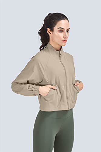 altiland Women's UPF 50+ Athletic Running Track Zip Up Cropped Jackets - color: Gravel, size: X-Small