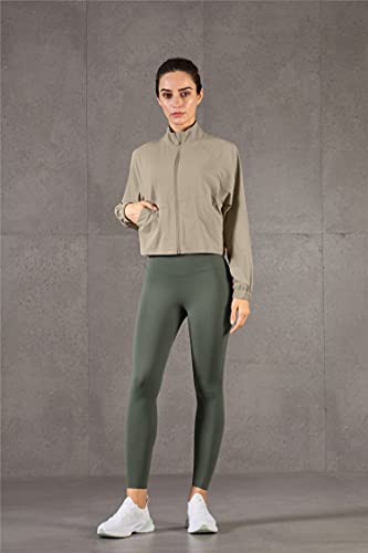 altiland Women's UPF 50+ Athletic Running Track Zip Up Cropped Jackets - color: Gravel, size: X-Small
