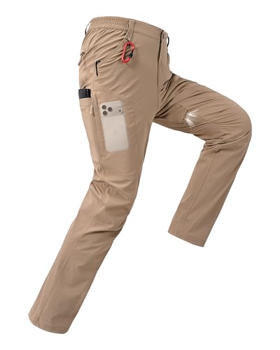 CNBQDD Mens Hiking Pants Quick Dry Water Resistant Lightweight Nylon Cargo Pants Breathable Work Travel Pants with 6 Pockets - color: Khaki, size: 30W x 30L