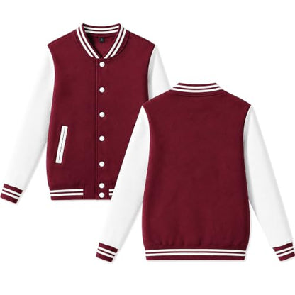babyhealthy Men's Women's Varsity Baseball Jacket Casual Letterman Bomber Jacket Windbreaker Lightweight Jacket Coat - color: 005 Red, size: Large