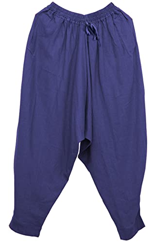 CLANMILUMS Men's Cotton Harem Pants Casual Loose Hippie Drop Crotch Trouser - color: Navy, size: X-Large