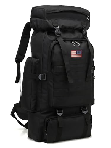 JUMAHE Rugged 80L Military Backpack for Men Versatile, Waterproof, and Breathable Ideal for Camping, Hiking, and Travel (Black) - color: Black