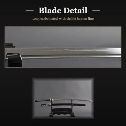 Katana Samurai Sword, 1045 Carbon Steel, Hand Forged, Full Tang - color: Dragonfly