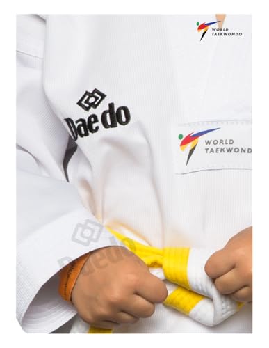 Daedo Taekwondo Beginner Uniform - WT Recognized, International Standards, White V-Neck, Includes Pants & Belt - size: 3 (5'3" - 160 cm)
