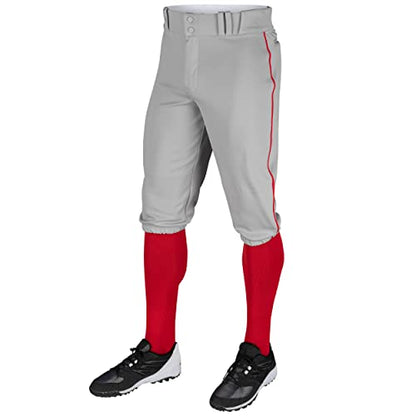 CHAMPRO Boy's Triple Crown Baseball Pant Knickers with Braid - color: Grey, Scarlet Pipe, size: X-Large
