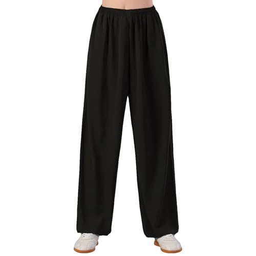 ZooBoo Men's Cotton Linen Kung Fu Pants Elastic Waist Tai Chi Trousers - color: Black, size: Large