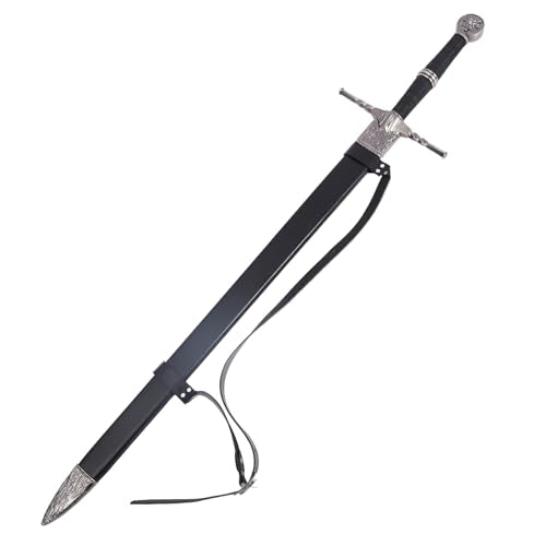 Medieval White Wolf Silver Steel Sword Metal Two Handed Replica 41inch Suitable for Cosplay LARP Costumes Halloween Props - style: Steel Sword