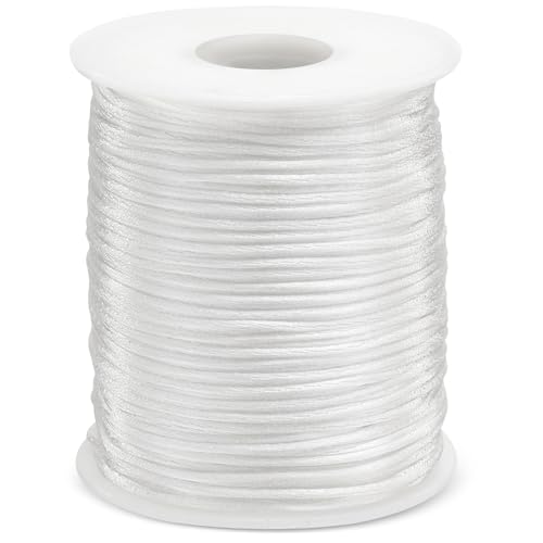 1.5MM 110 Yards White Nylon Cord, Wind Chime Cord for Bracelet Necklace Jewelry Making, Nylon Satin String, Jewelry Thread Beading String for Crafts, Chinese Knotting - color: White