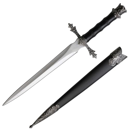 MASTER USA – Medieval Mini Short Sword, Stainless Steel Blade with Cast Metal Handle, Wood Scabbard – Fantasy, Collectible - color: Black