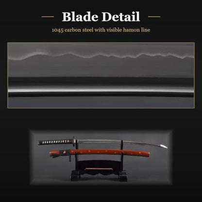 Katana Samurai Sword, 1045 Carbon Steel, Hand Forged, Full Tang - color: Burgundy Snow