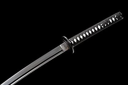 Traditional Heat/Clay Tempered Hand Forged Katana Sword | Real 1060/1095 T10 High Carbon Steel Sharp Full Tang Katanas | Practical Authentic Japanese Samurai Swords - color: Straps Scabbard