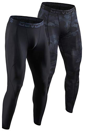 DEVOPS 2-3 Pack Men's Compression Pants Leggings Tights Pocket/Non-Pocket - color: 1# (Basic) - Black / Camo Black, size: Small