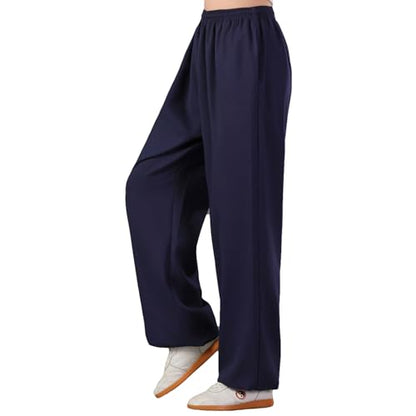 ZooBoo Men's Cotton Linen Kung Fu Pants Elastic Waist Tai Chi Trousers - color: Navy, size: XX-Large