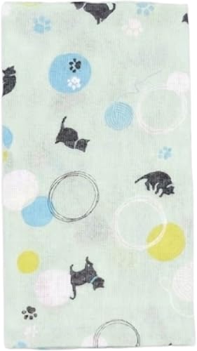 Japanese Gauze Tenugui Towel – 100% Cotton Made in Japan – Quick Dry, Soft & Lightweight Kitchen Tea Towel, Face & Hand Towel for Travel, Gym and Daily Use (1, Cat Ball Pattern Green, Medium) - color: Cat Ball Pattern Green