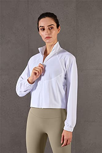 altiland Women's UPF 50+ Athletic Running Track Zip Up Cropped Jackets - color: White, size: Large