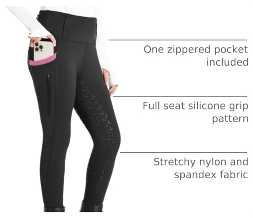 FitsT4 Sports Girls Riding Pants Full Seat High Waist Equestrian Breeches - color: Black Pink, size: X-Large
